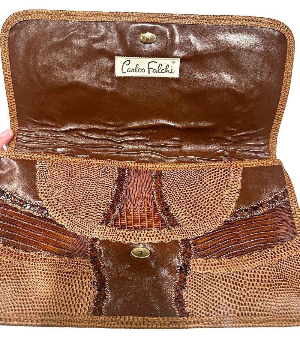 Carlos Falchi Brown Snake Animal Print Fold Snap Wallet for Women